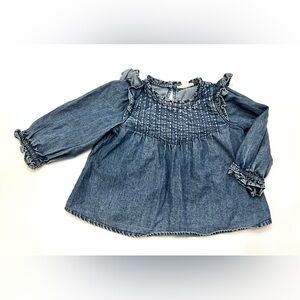 Girls Crewcuts Long Sleeve Chambray Ruffle Shirt Size 2